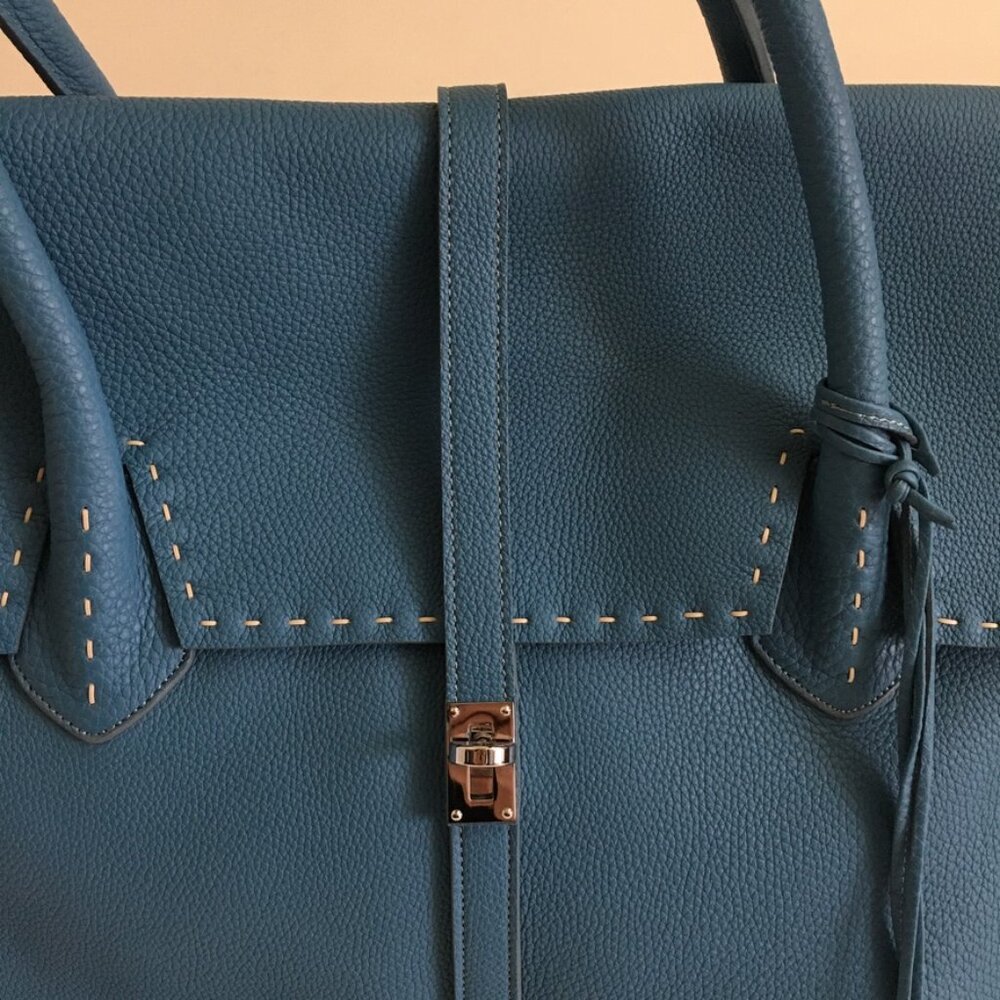 NWT Nagatani Made in Japan Large Tote w/Dust bag Blue Leather - Picture 3 of 16